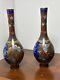 Pair Antique Japanese Meiji 19th C. Cloisonne Vases Butterflies & Flowers