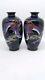 Pair Jin Bari Purple Dragon Vases. Japanese Cloisonne. Some Hairlines See Photos