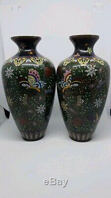 Pair meiji period gold stone and Phoenix japanese cloisonne vases