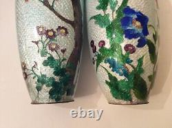 Pair of Antique Japanese Ginbari Cloisonné Enamel Vases / Meiji Period. H 7