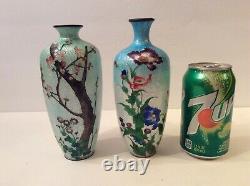 Pair of Antique Japanese Ginbari Cloisonné Enamel Vases / Meiji Period. H 7