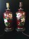 Pair Of Antique Japanese Pigeon Blood Cloisonne Table Lamps/vases
