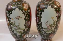 Pair of Antique Meiji Period Japanese Cloisonné Vase's 9 7/8 Tall