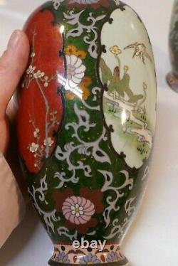 Pair of Antique Meiji Period Japanese Cloisonné Vase's 9 7/8 Tall