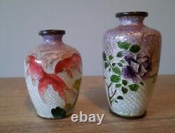 Pair of Minature Antique Japanese Cloisonné Foil Ginbari Vases