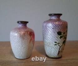 Pair of Minature Antique Japanese Cloisonné Foil Ginbari Vases