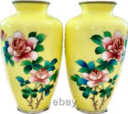 Pair of Yellow Japanese Cloisonne Vases