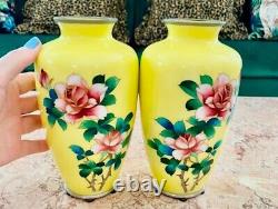 Pair of Yellow Japanese Cloisonne Vases