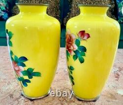 Pair of Yellow Japanese Cloisonne Vases