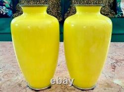 Pair of Yellow Japanese Cloisonne Vases