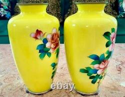 Pair of Yellow Japanese Cloisonne Vases