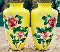 Pair of Yellow Japanese Cloisonne Vases