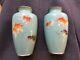 Pair Oriental Japanese Chinese Antique Fantail Koi Turquoise Cloisonne Vases