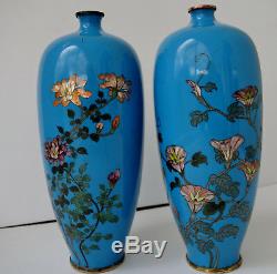 Paire de Vases Meiping Antique Japanese Silver Ginbari Cloisonné Vases Meiji