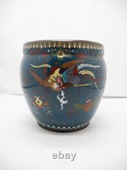 Phoenix Bird & Gold Stone Jardiniere Japanese Cloisonne Vase Planter Cache Pot