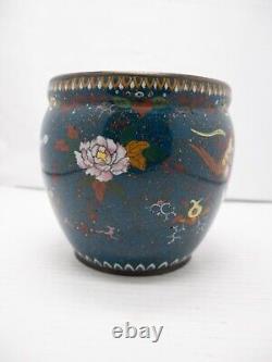 Phoenix Bird & Gold Stone Jardiniere Japanese Cloisonne Vase Planter Cache Pot