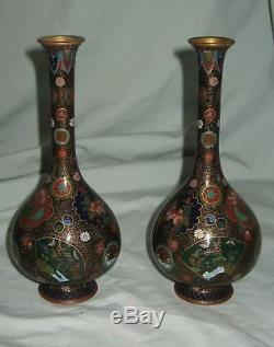 Pr Fine Antique Japanese Cloisonne Vases Bottle Form