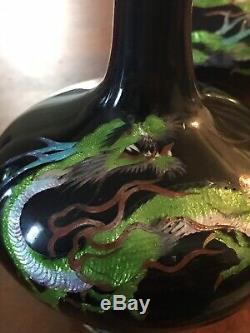 Pr Meiji Japanese Cloisonne Ginbari Enamel Coiled Dragon Vases
