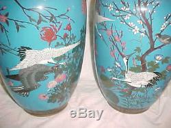 Pr Monumental 18 Meiji-period Japanese Cloisonne Enamel Copper Vase Crane Eagle