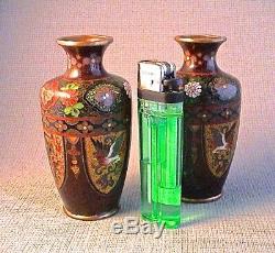 Quality Miniature Pair of Miniature Japanese Meiji period Cloisonne Vases