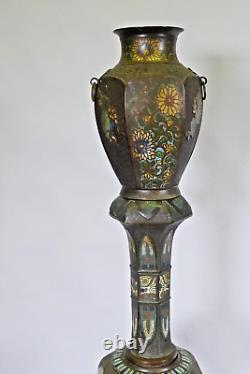 RARE 4 Ft. Dragon Cloisonne Champleve Torch Archaic Floral Oriental Lamp Incense