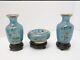Rare Complete Set Japanese Antique Plique A Jour Cloisonne Vases And Bowl