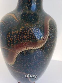 RARE Huge Dragon Japanese Cloisonne Vase Antique Meiji Vase Enamel Vase 12inch