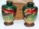 Rare Pair Of Antique Boxed Japanese Ginbari Green Cloisonné Fish Vases Signed