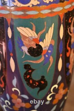 Rare 15.5 Oriental Antique JAPANESE MEIJI BRONZE CLOISONNE HOHO BIRD VASE LAMP
