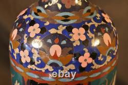 Rare 15.5 Oriental Antique JAPANESE MEIJI BRONZE CLOISONNE HOHO BIRD VASE LAMP