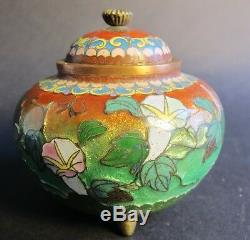 Rare 19th C. Meiji Japanese Cloisonne & Foil Lidded Vase c. 1890 MINT antique