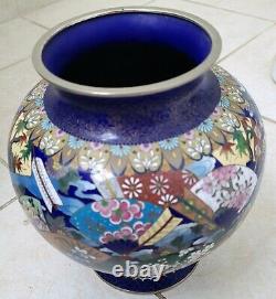Rare ANTIQUE JAPANESE CLOISONNE silver wired VASE