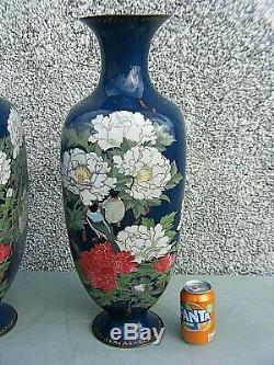 Rare Antique Cloisonne Vases Japanese Large 24 Inches