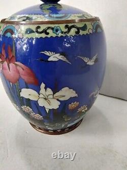 Rare Antique Japanese Cloisonne Tobacco Jar with Finial Meiji Period