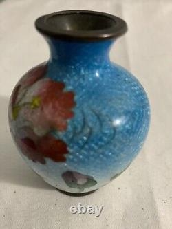 Rare Antique Japanese Ginbari Enamel Cloisonné Miniature Flower Vase Meiji Era