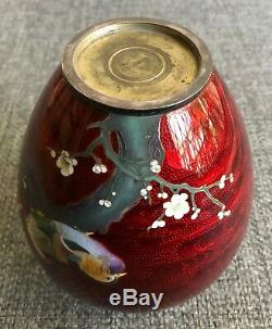 Rare Antique Japanese Ginbari Enamel Red Cloisonne Ovoid Form Vase. 19th C