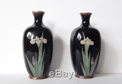 Rare Antique Meiji Japanese Silver Wire Cloisonne Miniature Vase Iris Flowers