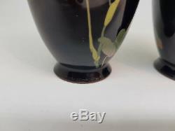 Rare Antique Miniature Pair Japanese Cloisonne Enamel Wireless Vases