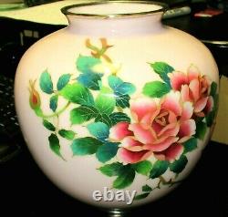 Rare Huge Japanese Ando Pink Cloisonne Enamel Floral Vase 73/4 W. 71/4 H