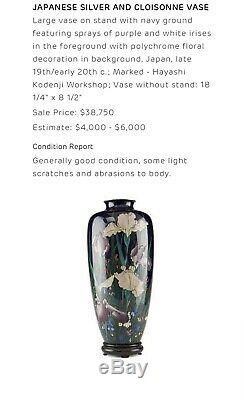 Rare Important Japanese Cloisonne Vase Signed Silver Tablet Kin Unken Zo Meiji