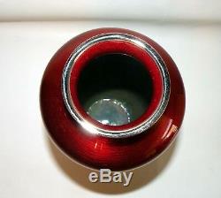 Rare Japanese Ando Cloisonne Pigeon Blood Red Vase with Original Box and Papers