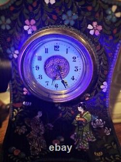 Rare Japanese Cloisonne Clock Ginbari Geisha Uranium Glass Face