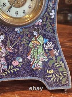 Rare Japanese Cloisonne Clock Ginbari Geisha Uranium Glass Face