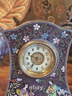 Rare Japanese Cloisonne Clock Ginbari Geisha Uranium Glass Face