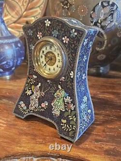 Rare Japanese Cloisonne Clock Ginbari Geisha Uranium Glass Face