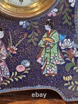 Rare Japanese Cloisonne Clock Ginbari Geisha Uranium Glass Face