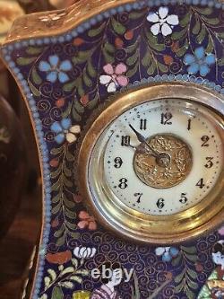 Rare Japanese Cloisonne Clock Ginbari Geisha Uranium Glass Face