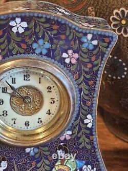 Rare Japanese Cloisonne Clock Ginbari Geisha Uranium Glass Face