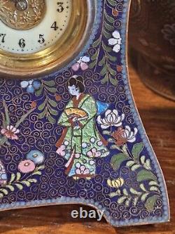 Rare Japanese Cloisonne Clock Ginbari Geisha Uranium Glass Face