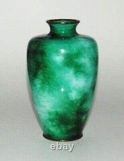 Rare Japanese Cloisonne Eanamel Vase With Wireless Jade Coloration PIB